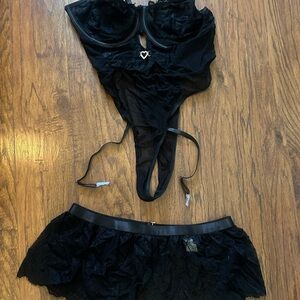 SHEIN Black Lace Bra and Skirt Set